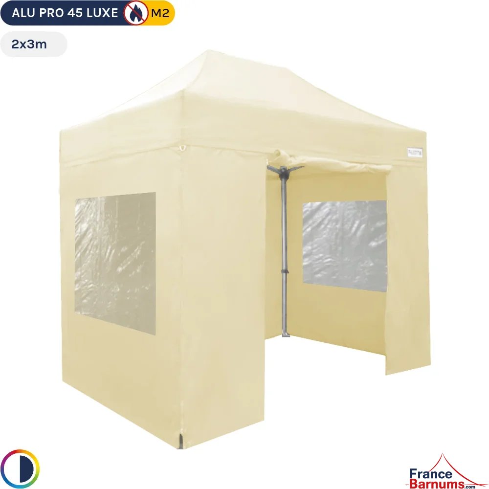 Tente pliante - Stand pliant Alu Pro 45 LUXE M2 2,4mx2,4m BEIGE + Pack Fenêtres 380gr/m²