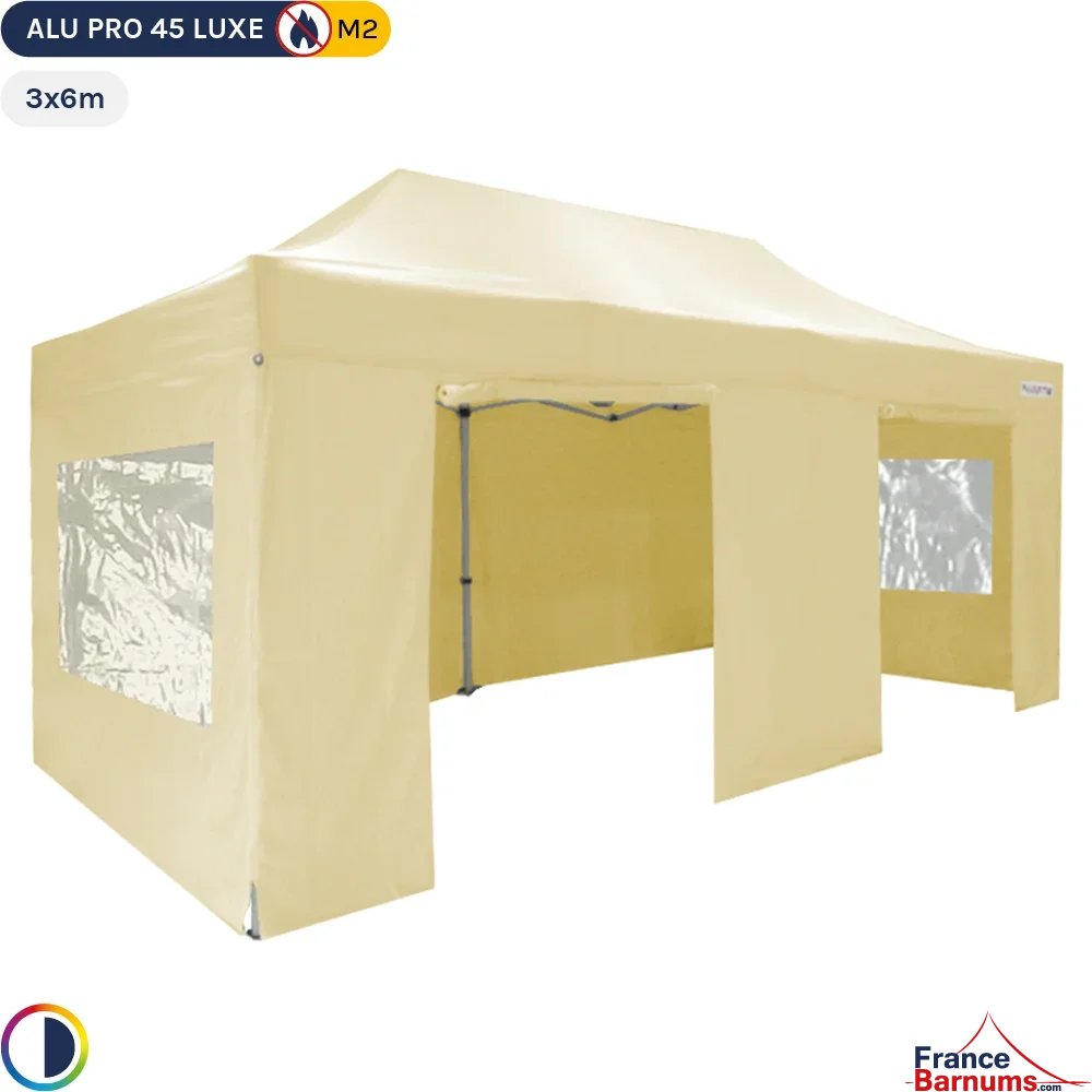 Tente pliante - Stand pliant Alu Pro 45 LUXE M2 3mx6m BEIGE + Pack Fenêtres 380gr/m²