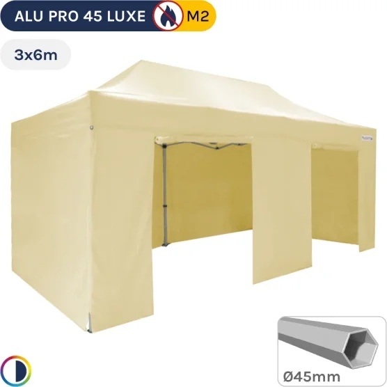 Barnum pliant - Stand pliant Alu Pro 45 LUXE M2 3mx6m BEIGE + Pack Côtés 380gr/m²