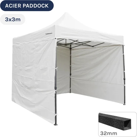 Barnum Pliant - Tente Acier Paddock 3mx3m BLANC avec 3 cloisons