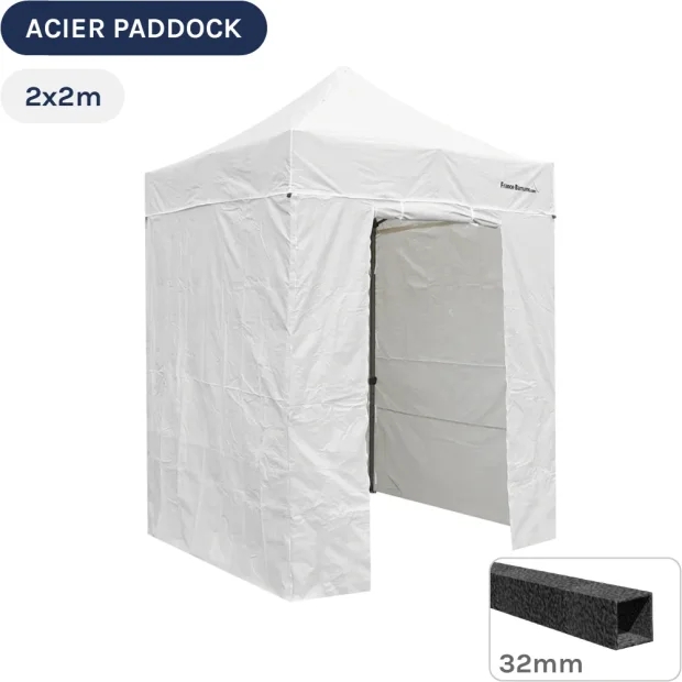 Barnum Pliant - Tente Acier Paddock 2mx2m BLANC avec porte - Pack 4 cloisons