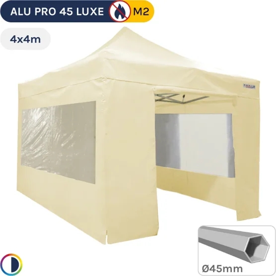 Barnum pliant - Stand pliant Alu Pro 45 LUXE M2 4mx4m BEIGE + Pack Fenêtres 380gr/m²