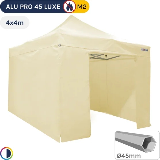 Barnum pliant - Stand pliant Alu Pro 45 LUXE M2 4mx4m BEIGE + Pack Côtés 380gr/m²