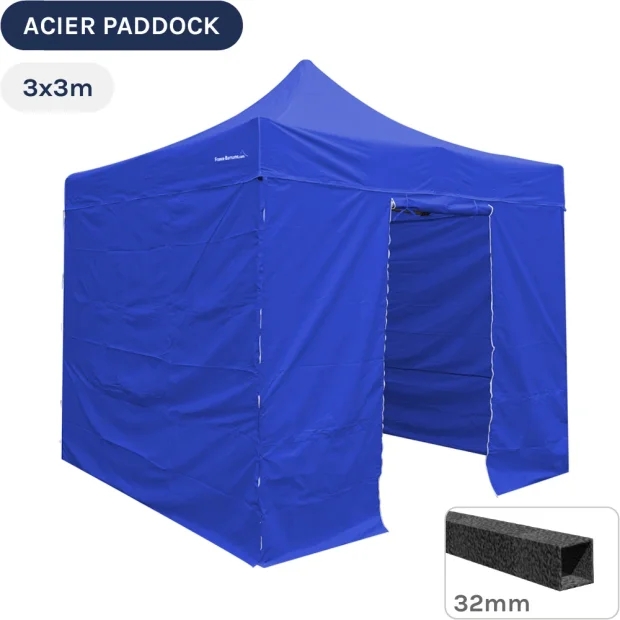 Barnum Pliant - Tente Acier Paddock 3mx3m BLEU avec porte - Pack 4 cloisons