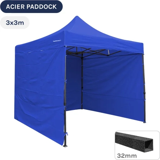 Barnum Pliant - Tente Acier Paddock 3mx3m BLEU avec 3 cloisons