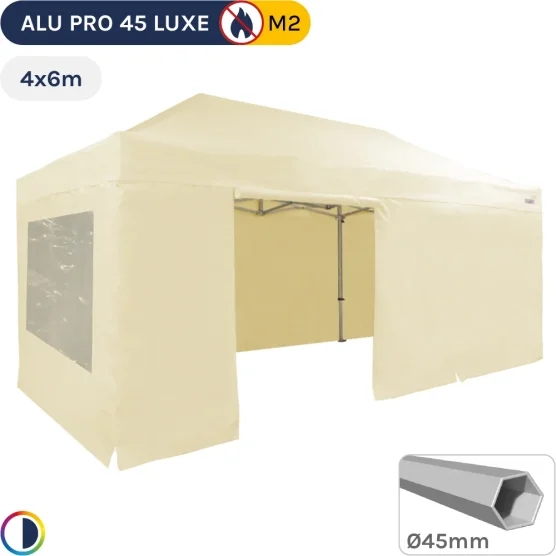 Barnum pliant - Stand pliant Alu Pro 45 LUXE M2 4mx6m BEIGE + Pack Fenêtres 380gr/m²