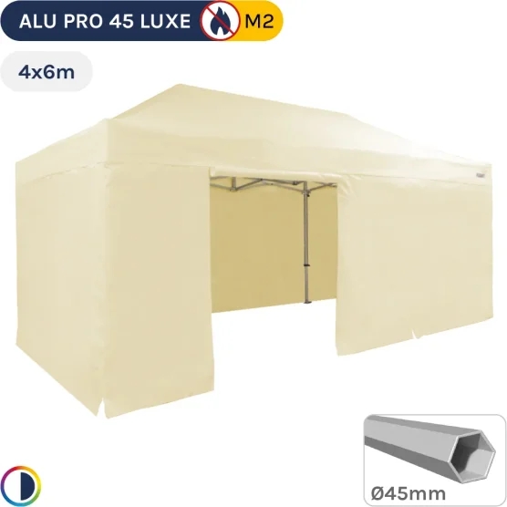 Barnum pliant - Stand pliant Alu Pro 45 LUXE M2 4mx6m BEIGE + Pack Côtés 380gr/m²