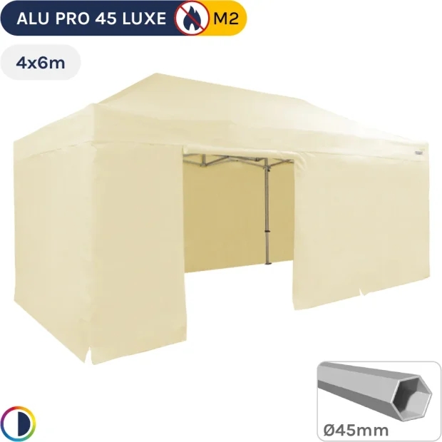 Barnum pliant - Tente pliante Alu Pro 45 LUXE M2 4mx6m BEIGE + Pack Côtés 380gr/m²