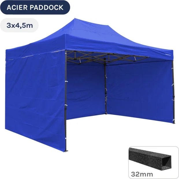 Barnum Pliant - Tente Acier Paddock 3mx4,5m BLEU avec 3 cloisons