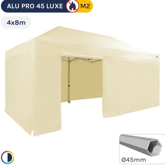 Barnum pliant - Stand pliant Alu Pro 45 LUXE M2 4mx8m BEIGE + Pack Côtés 380gr/m²