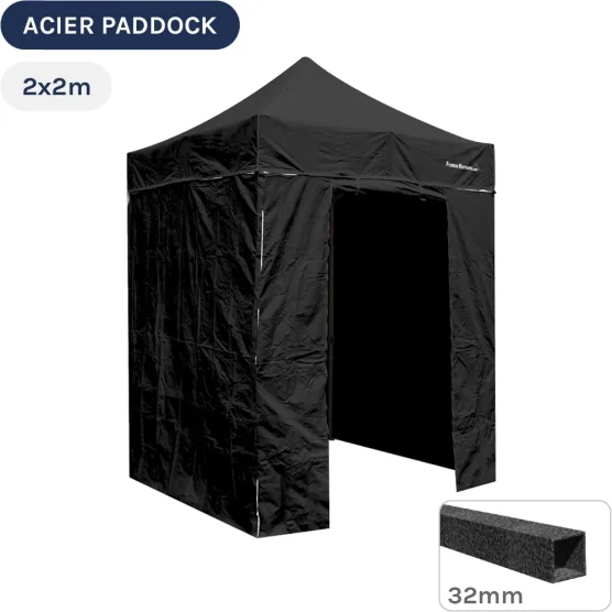 Barnum Pliant - Tente Acier Paddock 2mx2m NOIR avec porte - Pack 4 cloisons