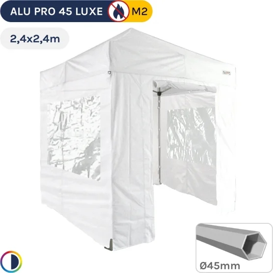 Barnum pliant - Stand pliant Alu Pro 45 LUXE M2 2,4mx2,4m BLANC + Pack Fenêtres 380gr/m²