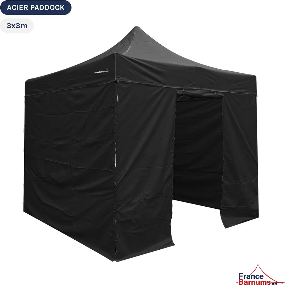 Tente Pliante Acier Paddock 3mx3m NOIR avec porte - Pack 4 cloisons