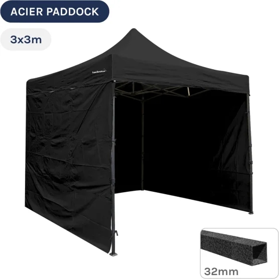 Barnum Pliant - Tente Acier Paddock 3mx3m NOIR avec 3 cloisons