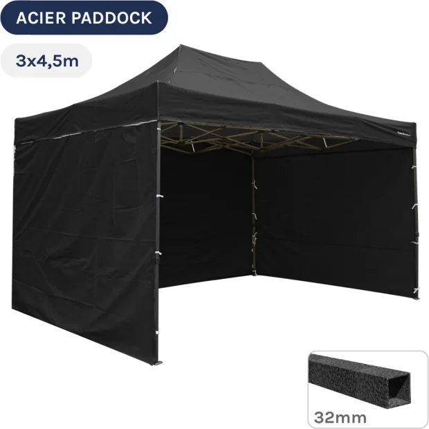 Barnum Pliant - Tente Acier Paddock 3mx4,5m NOIR avec 3 cloisons