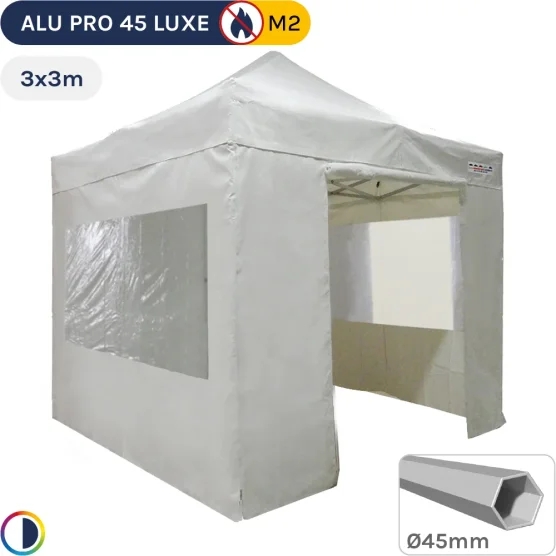 Barnum pliant - Stand pliant Alu Pro 45 LUXE M2 3mx3m BLANC + Pack fenêtres 380gr/m²