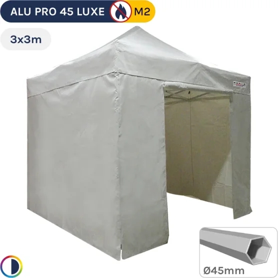 Barnum pliant - Stand pliant Alu Pro 45 LUXE M2 3mx3m BLANC + Pack Côtés 380gr/m²