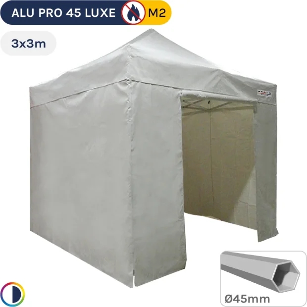 Barnum pliant - Tente pliante Alu Pro 45 LUXE M2 3mx3m BLANC + Pack Côtés 380gr/m²