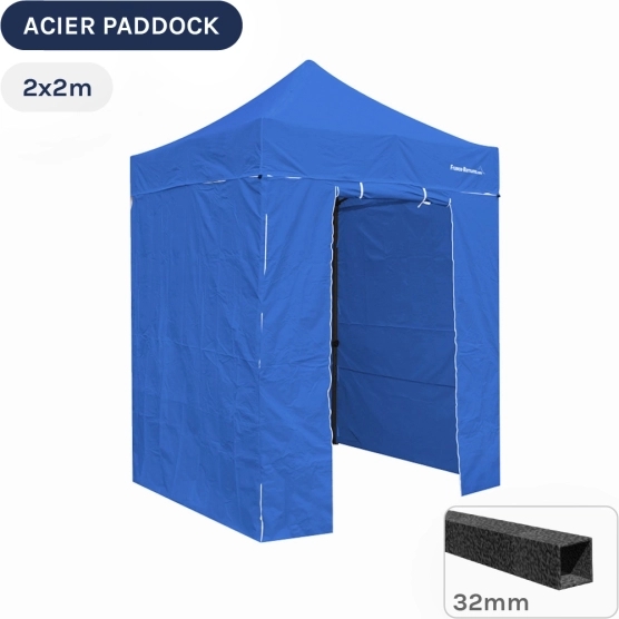 Barnum Pliant - Tente Acier Paddock 2mx2m BLEU MARBRÉ avec porte - Pack 4 cloisons