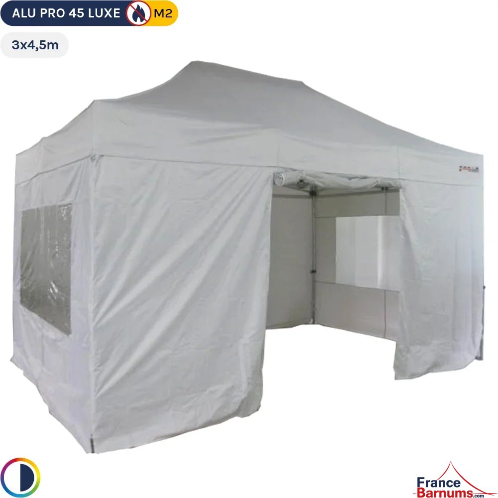 Tente pliante - Stand pliant Alu Pro 45 LUXE M2 3mx4,5m BLANC + Pack Fenêtres 380gr/m²