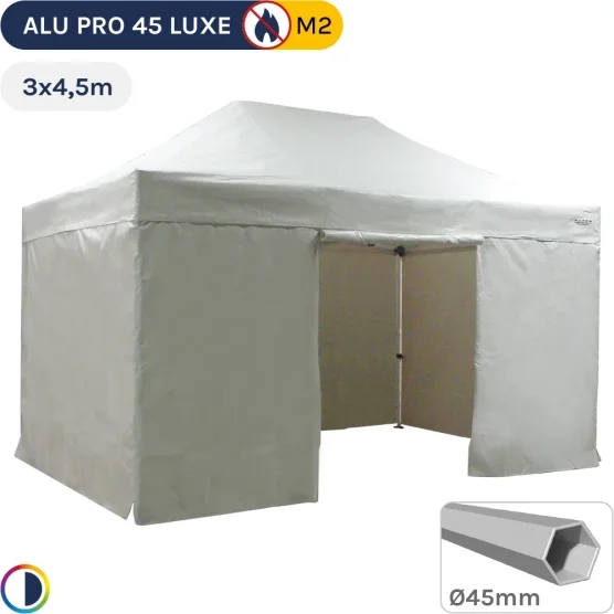 Barnum pliant - Stand pliant Alu Pro 45 LUXE M2 3mx4,5m BLANC + Pack Côtés 380gr/m²