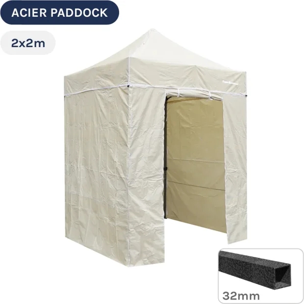 Barnum Pliant - Tente Acier Paddock 2mx2m BEIGE avec porte - Pack 4 cloisons