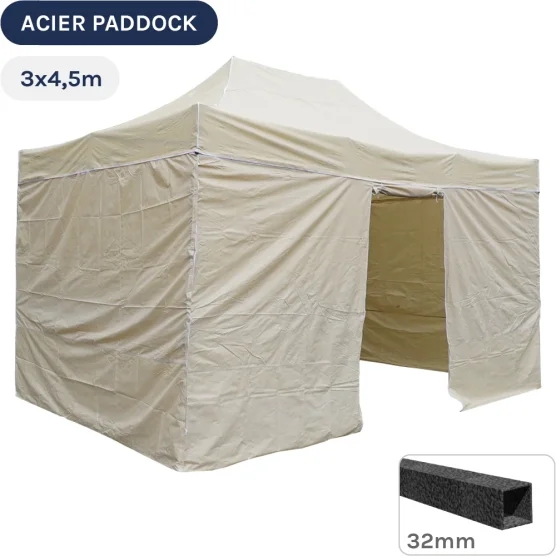 Barnum Pliant - Tente Acier Paddock 3mx4,5m BEIGE avec porte - Pack 4 cloisons