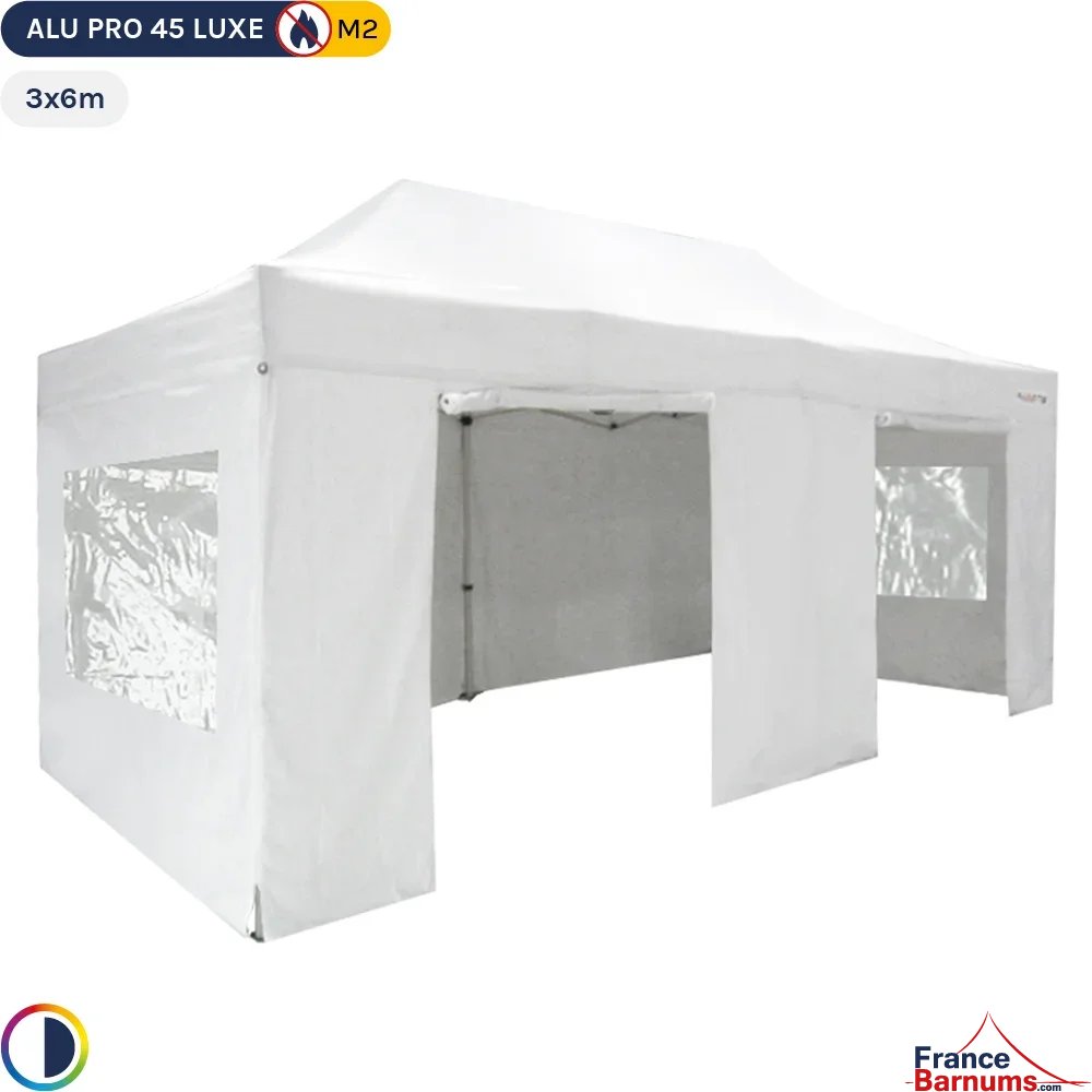 Tente pliante - Stand pliant Alu Pro 45 LUXE M2 3mx6m BLANC + Pack Fenêtres 380gr/m²