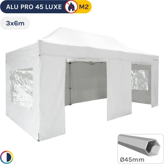 Barnum pliant - Stand pliant Alu Pro 45 LUXE M2 3mx6m BLANC + Pack Fenêtres 380gr/m²