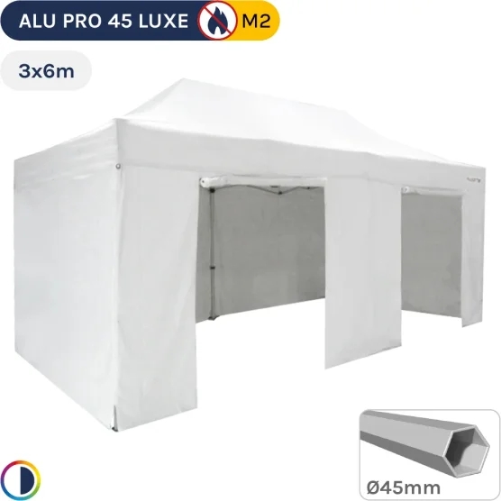 Barnum pliant - Stand pliant Alu Pro 45 LUXE M2 3mx6m BLANC + Pack Côtés 380gr/m²