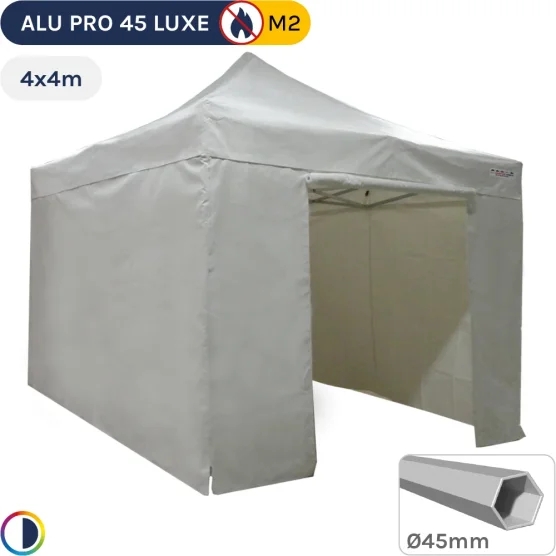 Barnum pliant - Stand pliant Alu Pro 45 LUXE M2 4mx4m BLANC + Pack Côtés 380gr/m²