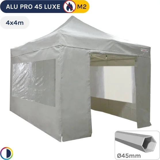 Barnum pliant - Stand pliant Alu Pro 45 LUXE M2 4mx4m BLANC + Pack Fenêtres 380gr/m²