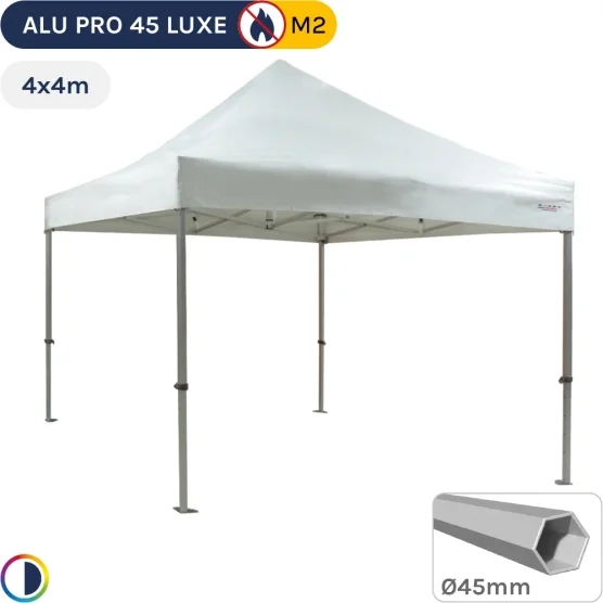 Barnum pliant - Stand pliant Alu Pro 45 LUXE M2 4mx4m BLANC 380gr/m²