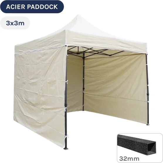 Barnum Pliant - Tente Acier Paddock 3mx3m BEIGE avec 3 cloisons