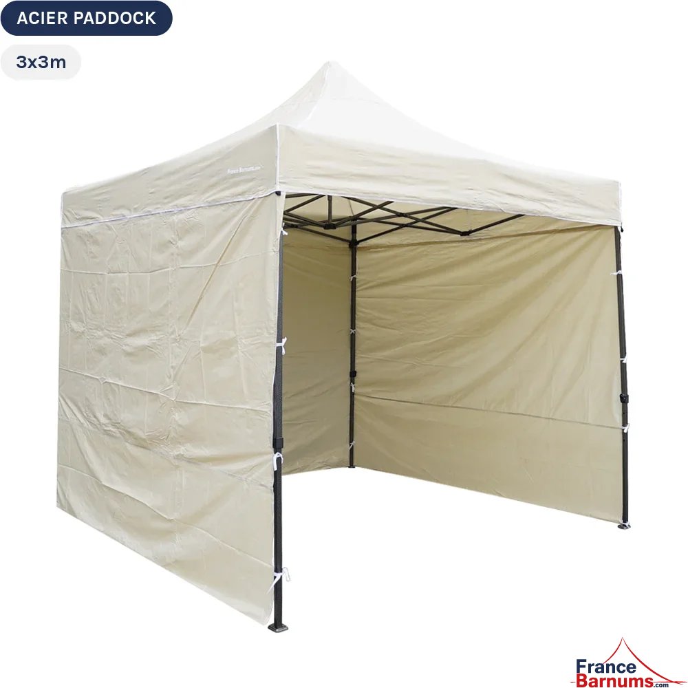 Tente Pliante Acier Paddock 3mx3m BEIGE avec 3 cloisons