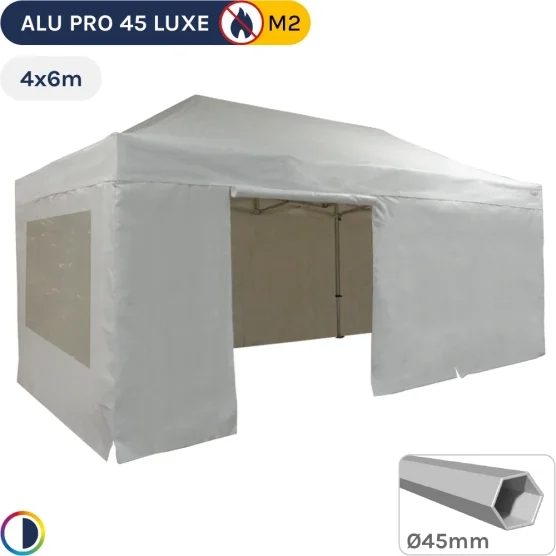 Barnum pliant - Stand pliant Alu Pro 45 LUXE M2 4mx6m BLANC + Pack Fenêtres 380gr/m²