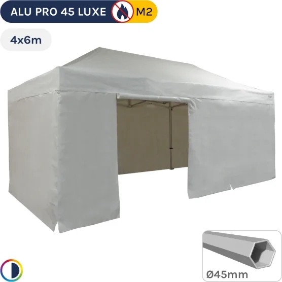 Barnum pliant - Stand pliant Alu Pro 45 LUXE M2 4mx6m BLANC + Pack Côtés 380gr/m²