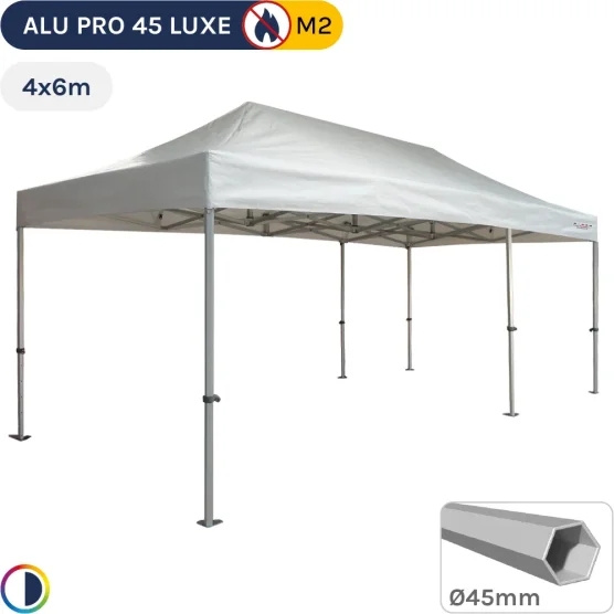 Barnum pliant - Stand pliant Alu Pro 45 LUXE M2 4mx6m BLANC 380gr/m²