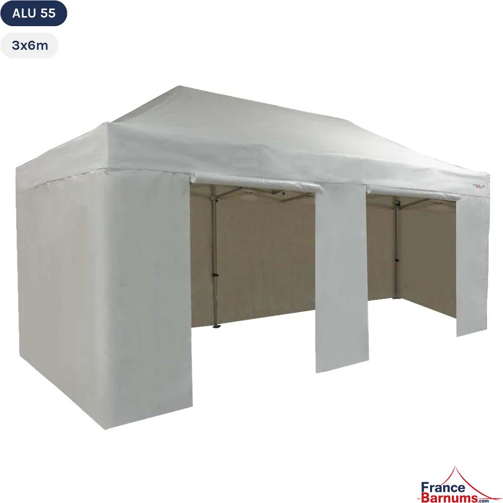 Barnum Pliant Alu 55 3mx6m BLANC en Polyester avec Pack Côtés