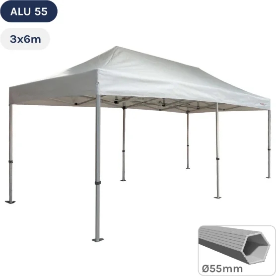 Tente Pliante Alu 55 3mx6m BLANC avec Bâche de Toit en Polyester 320gr/m²