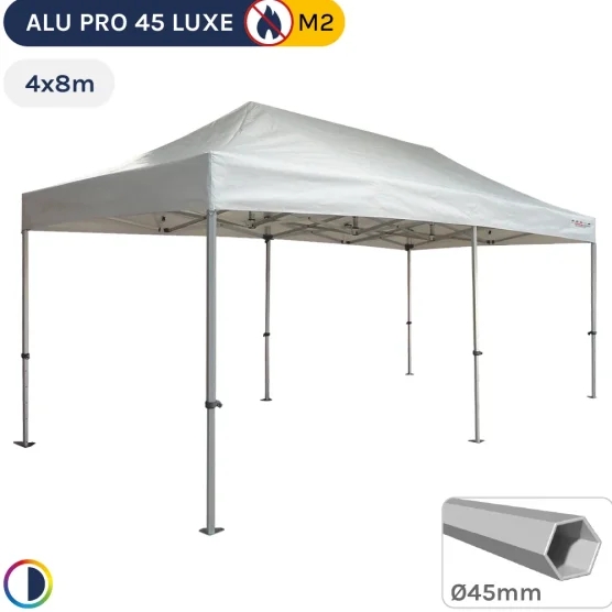 Barnum pliant - Stand pliant Alu Pro 45 LUXE M2 4mx8m BLANC 380gr/m²