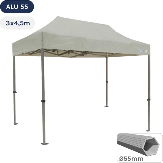 Tente Pliante Alu 55 3mx4,5m BLANC avec Bâche de Toit en Polyester 320gr/m²