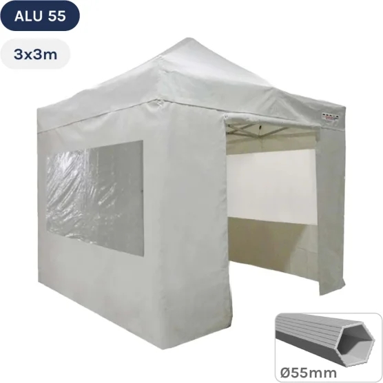 Tente pliante Alu 55 3mx3m BLANC + Toit 320gr/m² et Fenêtres 300gr/m²