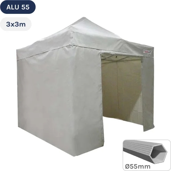 Tente pliante Alu 55 3mx3m BLANC + Toit 320gr/m² et Côtés 300gr/m²