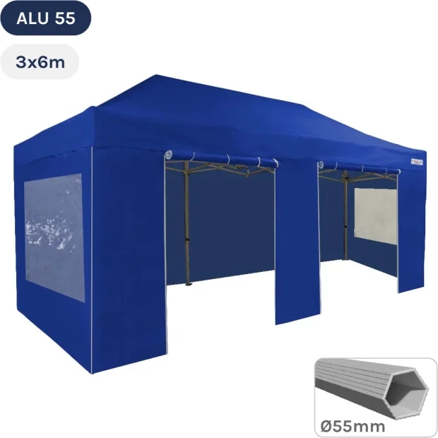 Tente Pliante Alu 55 3mx6m BLEU en Polyester avec Pack Fenêtres