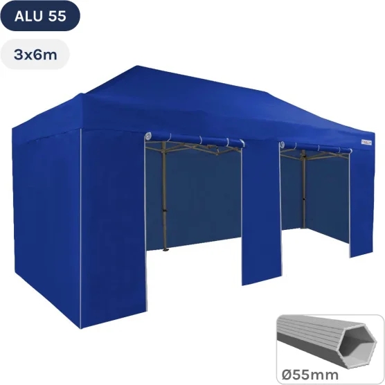 Tente Pliante Alu 55 3mx6m BLEU en Polyester avec Pack Côtés