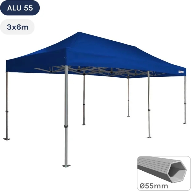 Tente Pliante Alu 55 3mx6m BLEU avec Bâche de Toit en Polyester 320gr/m²