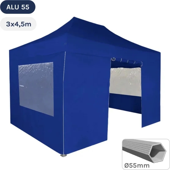 Tente Pliante Alu 55 3mx4,5m BLEU en Polyester avec Pack Fenêtres