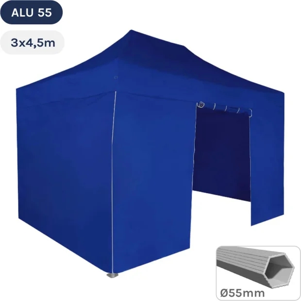 Tente Pliante Alu 55 3mx4,5m BLEU en Polyester avec Pack Côtés