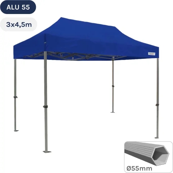 Tente Pliante Alu 55 3mx4,5m BLEU avec Bâche de Toit en Polyester 320gr/m²